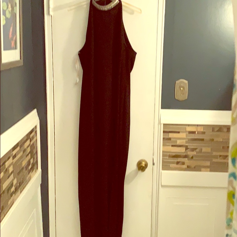 Evening Gown with Crystal Collar and side slit